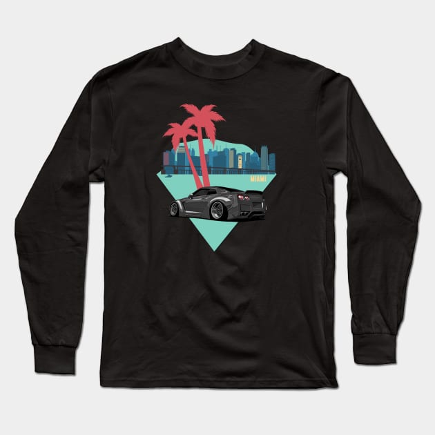 R35 GTR Skyline Miami JDM Tuning Car Long Sleeve T-Shirt by Automotive Apparel & Accessoires